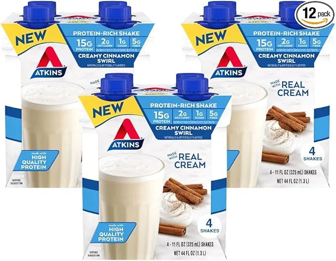 Atkins Creamy Cinnamon Swirl Protein Shake, 15g Protein, Low Glycemic, 2g Net Carb, 1g Sugar, Keto Friendly, 12 Count - Pr...