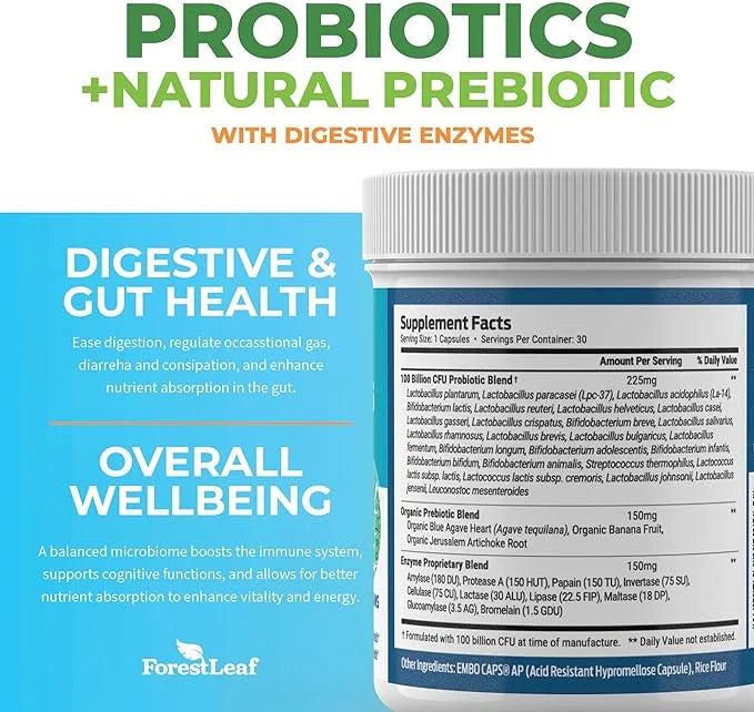 ForestLeaf Clinically Studied Probiotics 100 Billion 26 Strains 30 Capsules