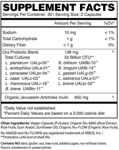 Ora Organic Probiotics with Prebiotics 52 Billion 11 Clinically 60 Capsules