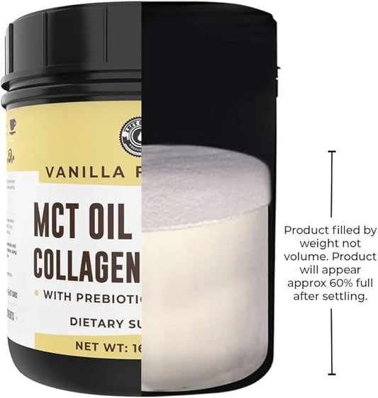 Keto MCT Oil Powder + Collagen + Prebiotic Acacia Fiber, Vanilla Flavor, 16oz. MCT Oil Powder from Coconuts. Grass Fed Col...
