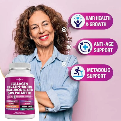Collagen Pills 1000mg Biotin 10000mcg Keratin 2500mg Hyaluronic 180 Count