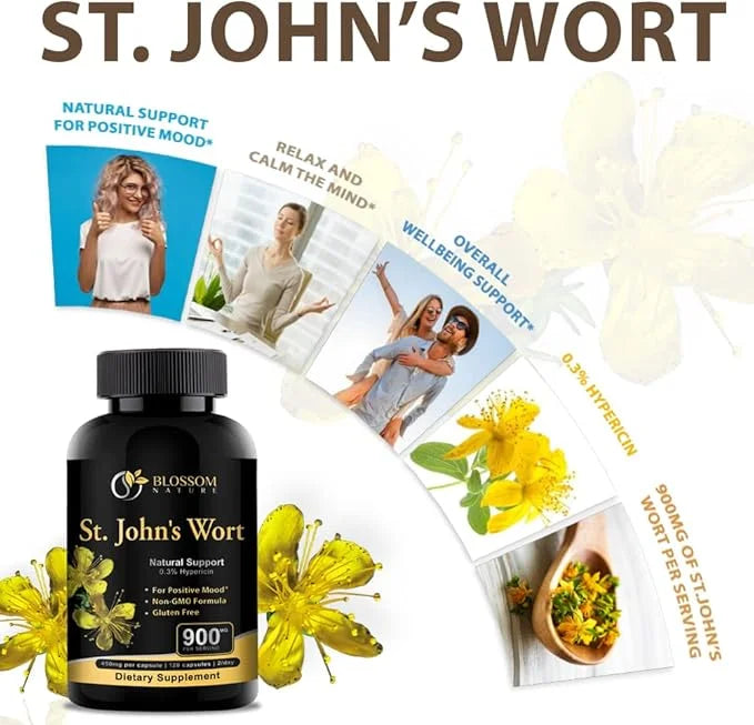 St Johns Wort 900mg-Mood Support Supplement*-Calm Supplements*-120 Vegetable Capsules(2 Month Supply),450mg of Perforatum)...