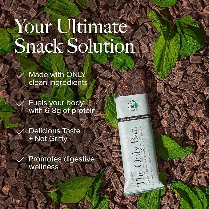 Truvani Plant Based Snack Bars | Chocolate Mint 12 Pack | 7g Protein | USDA Organic and Vegan | The Only Bar | Dairy, Soy,...
