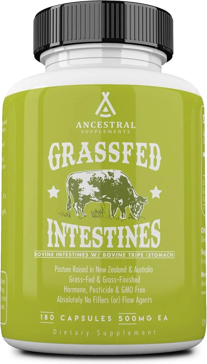 Ancestral Supplements Grass Fed Beef Intestines 3000mg, Digestion 180 Capsules