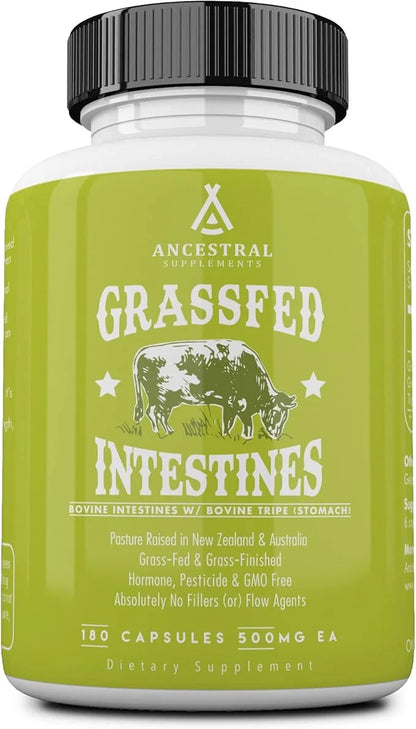Ancestral Supplements Grass Fed Beef Intestines 3000mg, Digestion 180 Capsules