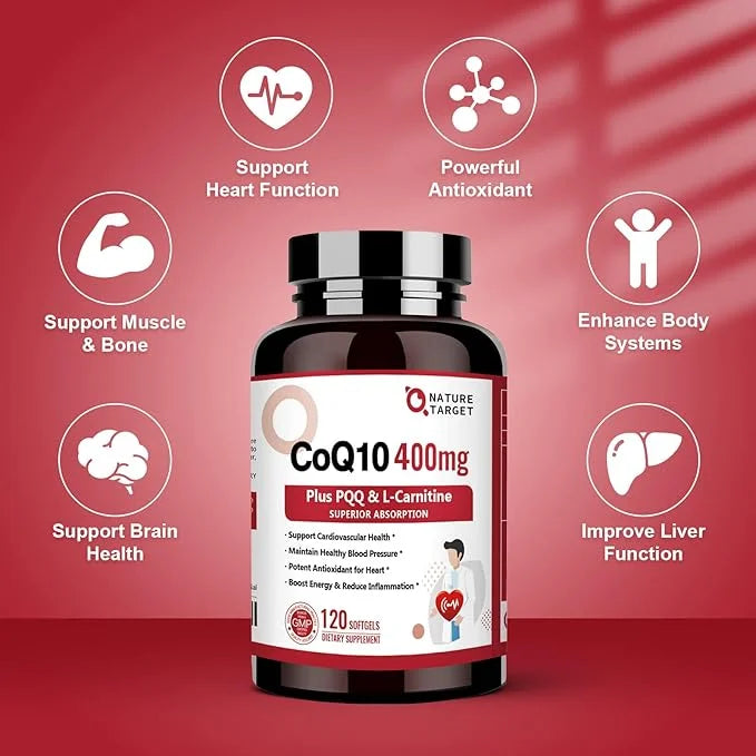 NATURE TARGET CoQ10-400mg with PQQ, Omega-3s Coenzyme-Q10 with 120 Servings