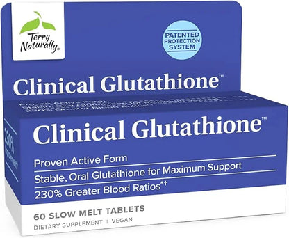 Terry Naturally Clinical Glutathione - 60 Slow Melt Tablets - Stable 300 mg L-Glutathione Supplement - Non-GMO, Vegan, Glu...