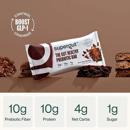 Supergut GLP-1 Boosting Prebiotic Bars, Chocolate Brownie - Gut Healthy Protein Snacks & Breakfast Bars - Keto-Friendly Me...