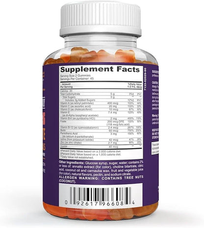 Complete Kids Multivitamin Daily Gummy Supplement E,D,B6,B12, Folate, 90 Gluten