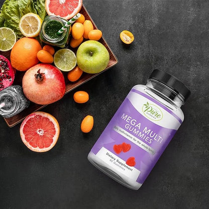 Pure By Nature Mega Multi Gummies, Natural Flavored Multi Vitamin Gummies for Women & Men, Dietary Supplement, Multivitami...