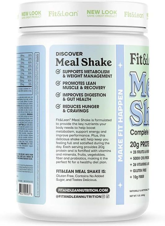 Fit & Lean Meal Shake, Fat Burning Meal Replacement, Meal Replacement with Protein, Fiber, Probiotics and Organic Fruits &...