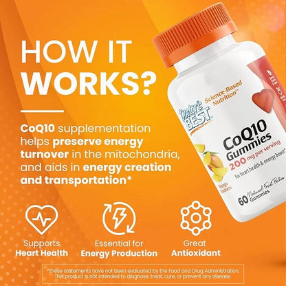 Doctor's Best CoQ10 Gummies 200 Mg, Q10 (Ubiquinone), 60 Ct