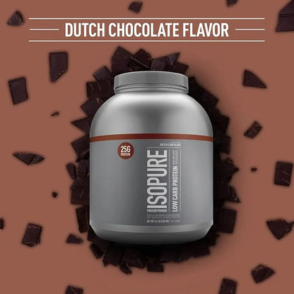 Isopure Low Carb 100% Pure Whey Isolate Protein Powder, Lactose Free, Gluten Free, With Vitamins, Dutch Chocolate, 25g Pro...