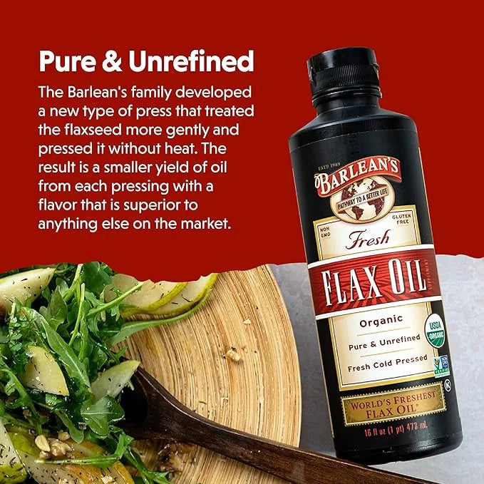 Barlean's Organic Flaxseed Oil Liquid, Cold Press Flax Seeds, 7,640mg ALA Omega 3 Fatty Acid Supplement for Joint and Hear...