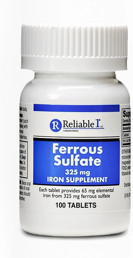 Iron Supplement Ferrous Sulfate 325mg by Reliable 1 | Iron Pills for Women and Men | Iron Supplements for Anemia and Iron ...