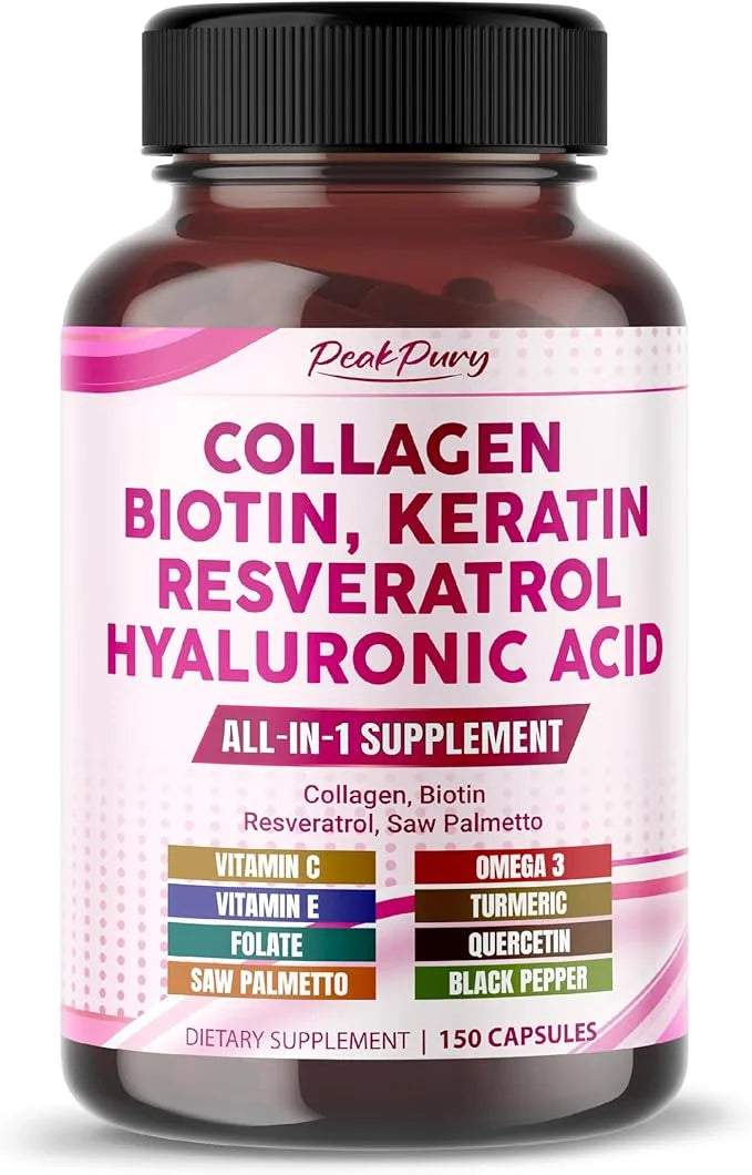 Collagen Biotin Resveratrol Saw Palmetto - Skin, Joint Health Support - Made in USA - Product Image