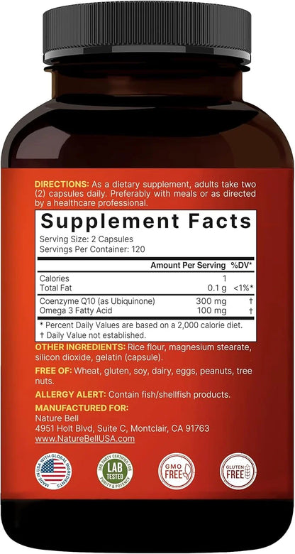 CoQ10 (Ubiquinone) 300mg with Omega 3 240 Capsules Q10 Supplement