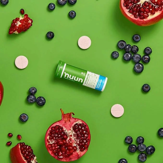 Nuun Hydration Vitamins Electrolyte Tablets, Blueberry Pomegranate, 5 Essential Electrolytes for Hydration + Vitamin A, B6...