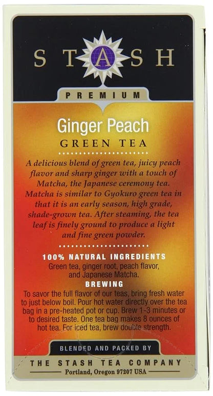 Stash Tea Ginger Peach Green Tea - Caffeinated, Non-GMO Project Verified Premium Tea with No Artificial Ingredients, 18 Co...