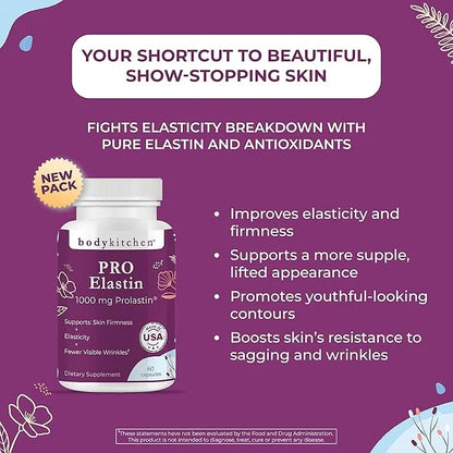 Body Kitchen Pro-Elastin, 1000 mg Elastin Supplement, Help Reduce Signs of Aging, Improved Skin Health, Firmness & Elastic...