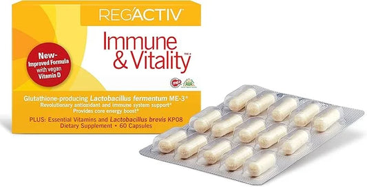 Reg'Activ Immune & Vitality with Lactobacillus ME-3, brevis KP08, Vegan D3 and (B1, B2, B2, B3 B3 and B6) Essential