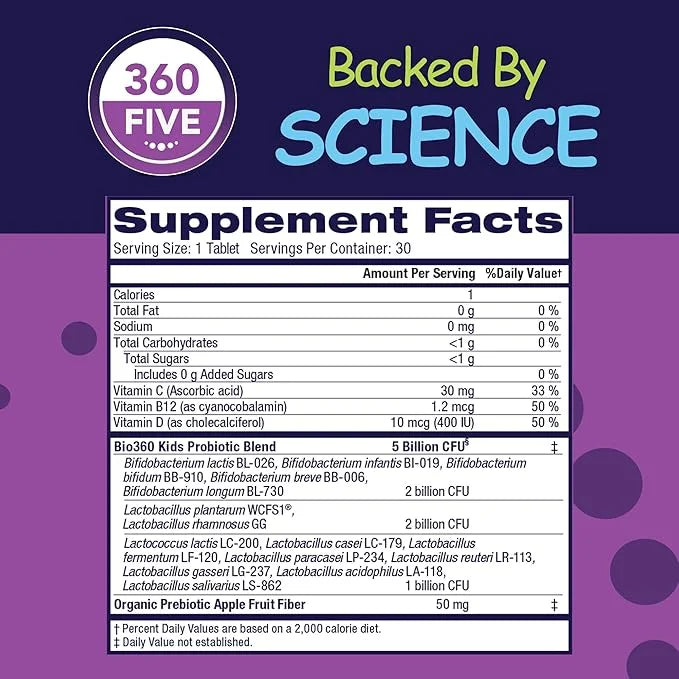 Kids Probiotic Supplement, Daily Support 15 Strains 5 Billion 30 Chewable (2 Pack)