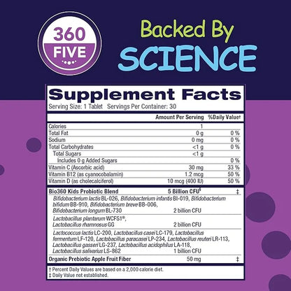 Kids Probiotic Supplement, Daily Support 15 Strains 5 Billion 30 Chewable (2 Pack)