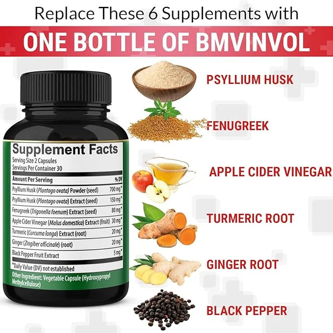BMVINVOL Psyllium Husk Fiber Supplement t 60 Capsules