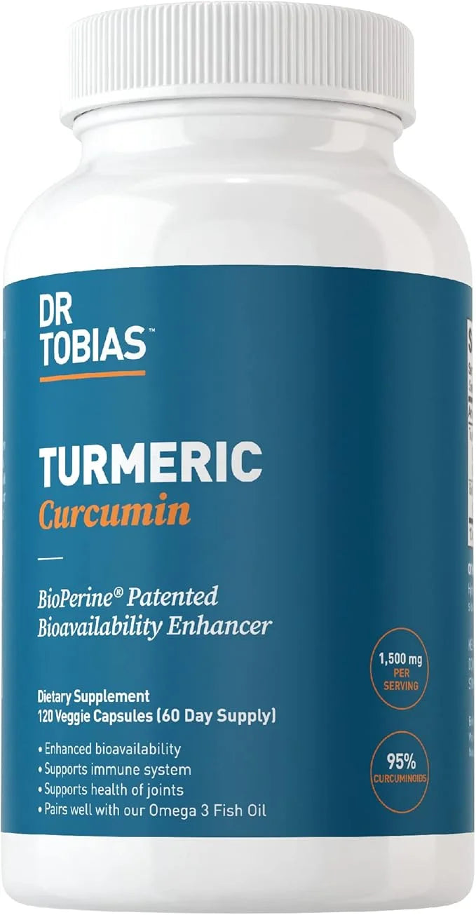 Dr. Tobias Turmeric Curcumin Supplement Support,1500 mg 95% Curcuminoids, 120 Capsules