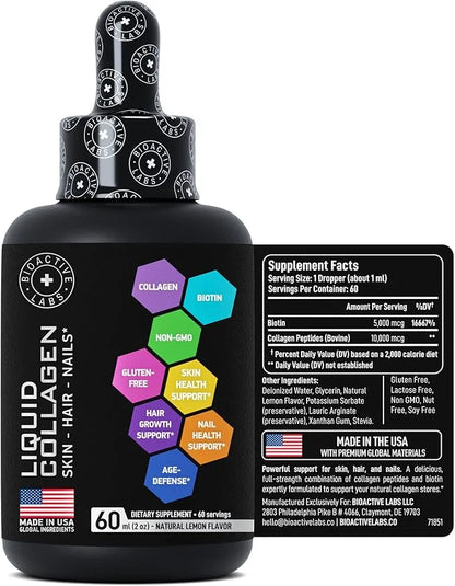 Hydrolyzed Liquid Collagen Peptides and Biotin 1 and 3 Biotin 60ml