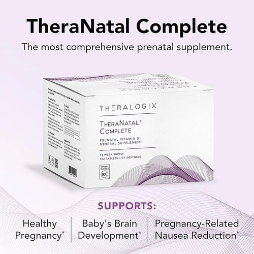 Theralogix TheraNatal Complete Prenatal Vitamin Supplement 91-Day Supply D3, Folate, B6 & 182 Tablets 91 Softgels