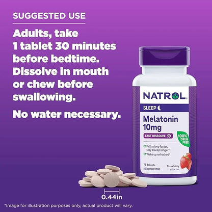 Natrol Fast Dissolve Melatonin 10 mg, Melatonin Supplements for Restful Sleep, Sleep Support for Adults, 75 Strawberry-Fla...