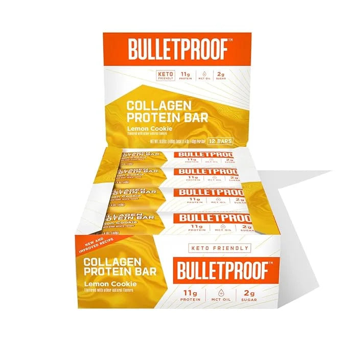Bulletproof Lemon Cookie Collagen Protein Bars, Pack of 12, Keto-Friendly Snack with MCT Oil, Grass-fed Collagen, No Added...