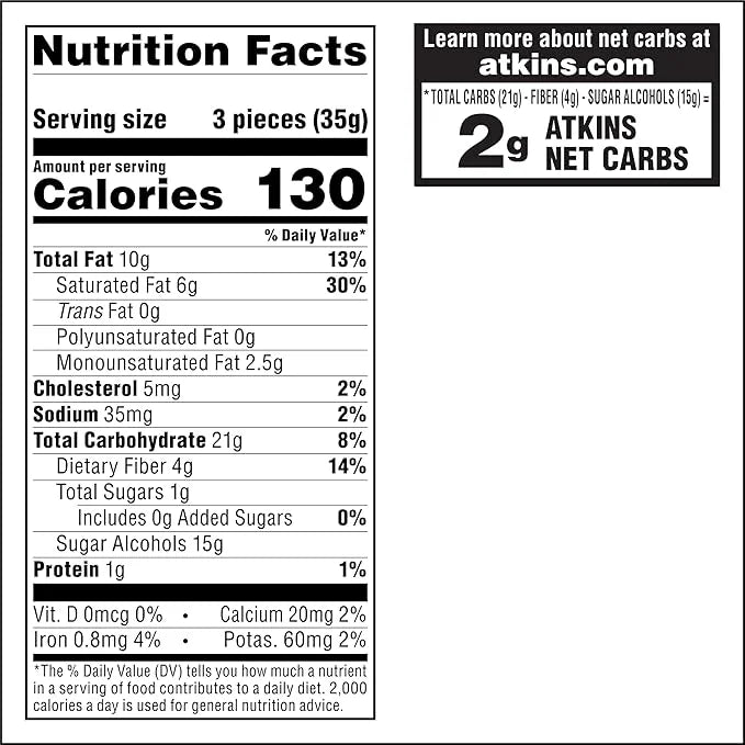 Atkins Endulge Milk Chocolate Caramel Squares, Dessert Favorite, Good Source of Fiber, 1g Sugar, 48 Count (16 Servings) - ...