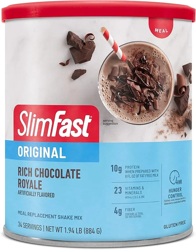 SlimFast Original Meal Replacement Powder, Rich Chocolate Royale, Weight Loss Shake Mix, 10g of Protein, 34 Servings (Pack...