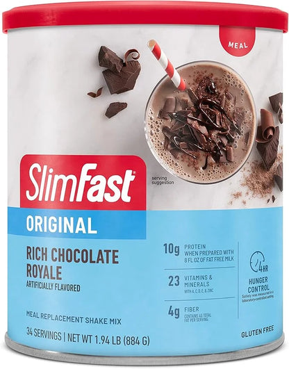 SlimFast Original Meal Replacement Powder, Rich Chocolate Royale, Weight Loss Shake Mix, 10g of Protein, 34 Servings (Pack...