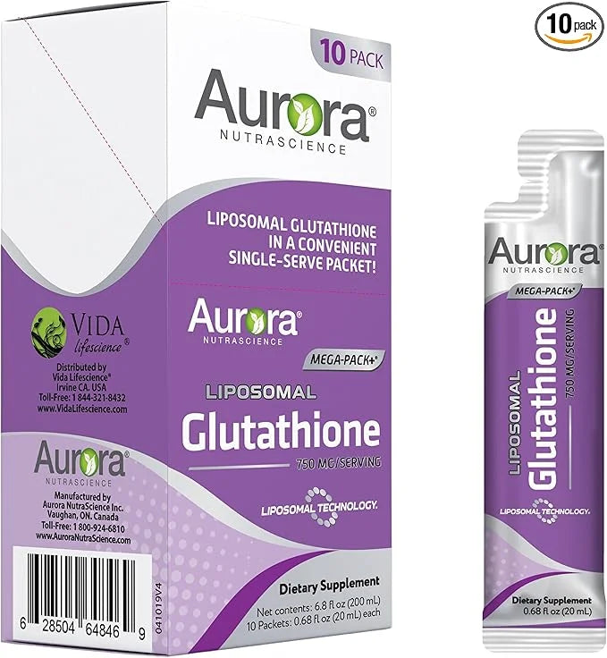 Aurora Nutrascience Mega-Liposomal Liquid Glutathione, Immune System Support, Antioxidant, 750 mg per Serving, 10 Single-S...