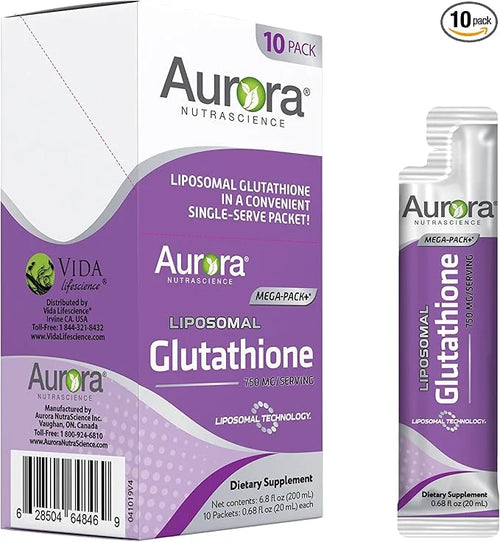 Aurora Nutrascience Mega-Liposomal Liquid Glutathione, Immune System Support, Antioxidant, 750 mg per Serving, 10 Single-S...