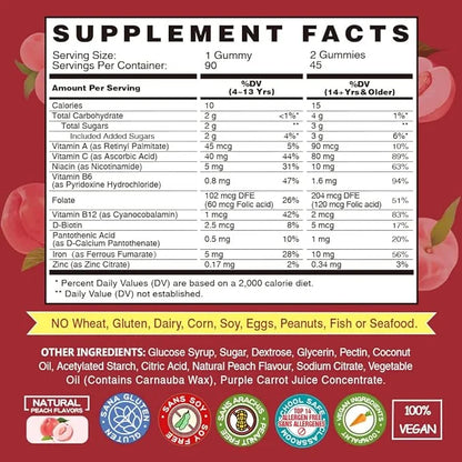 Iron Gummies Supplements for Women & Kids Flavor(3 Packs)