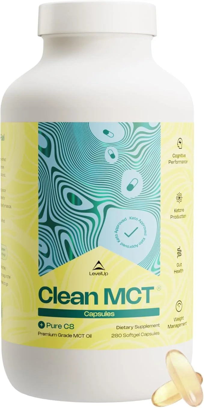 LevelUp Clean MCT Oil Capsules - 100% Caprylic C8 for Energy, Focus, Weight Management, Gut Health, Brain Superfuel - Keto...