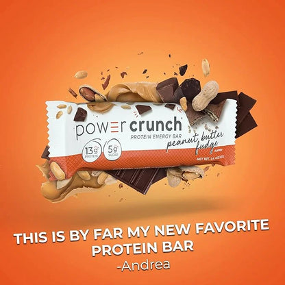 Power Crunch Protein Wafer Bars, High Protein Snacks with Delicious Taste, Peanut Butter Fudge, 1.4 Ounce (12 Count) - Pro...