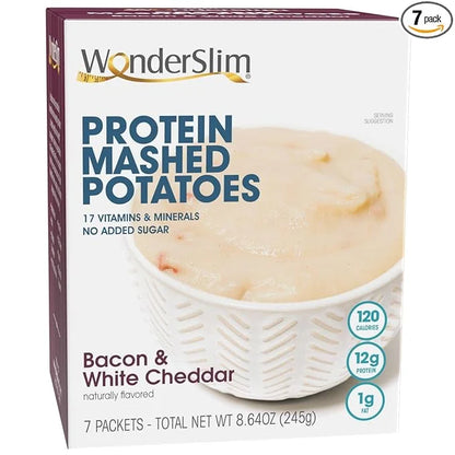 WonderSlim Instant Mashed Potatoes, Bacon & White Cheddar, 12g Protein, Low Fat, Gluten Free (7ct) - Product Image