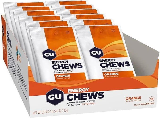 GU Energy Chews, Orange Energy Gummies with Electrolytes, Vegan, Gluten-Free, Kosher, Caffeine-Free, and Dairy-Free On-The...