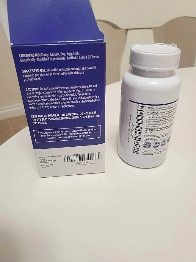 1 Body Thyroid Support Supplement 2 Pack 60 Days B12 Complex,