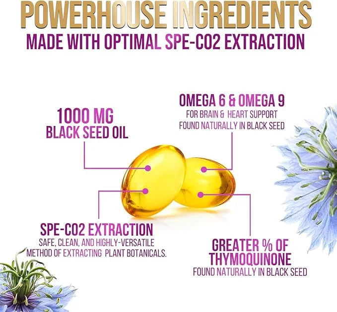 Black Seed Oil 1000mg - Premium Extra Strength Nigella Sativa Black Seed Oil - Black Cumin Seed Oil for Skin, Digestive He...