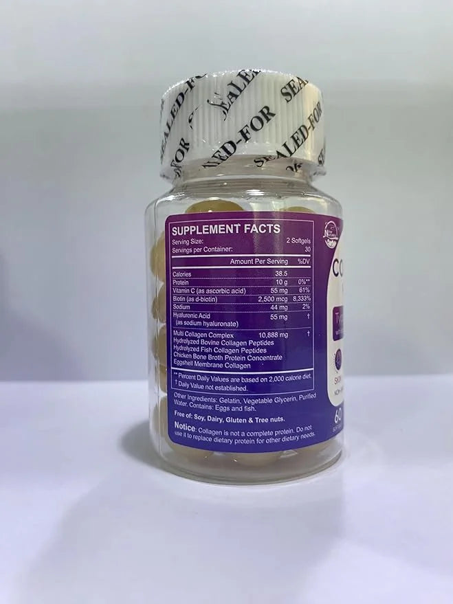Multi Collagen Peptides Softgel - Type I, II, III, V, X - Hydrolyzed Collagen Peptides with Biotin, Vitamin C, Hyaluronic ...