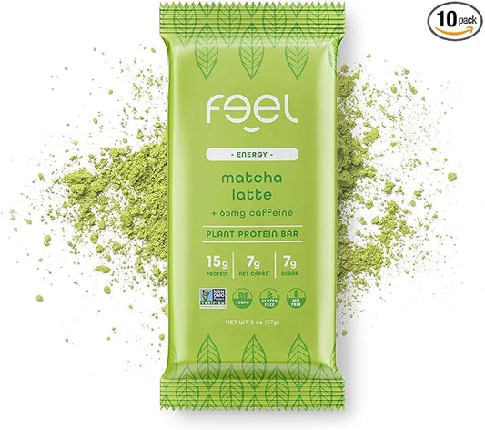 Feel Vegan Protein Bars | Matcha Latte | Keto | Gluten Free | Organic | 15g Plant Protein | Low Carb | High Protein | Dair...