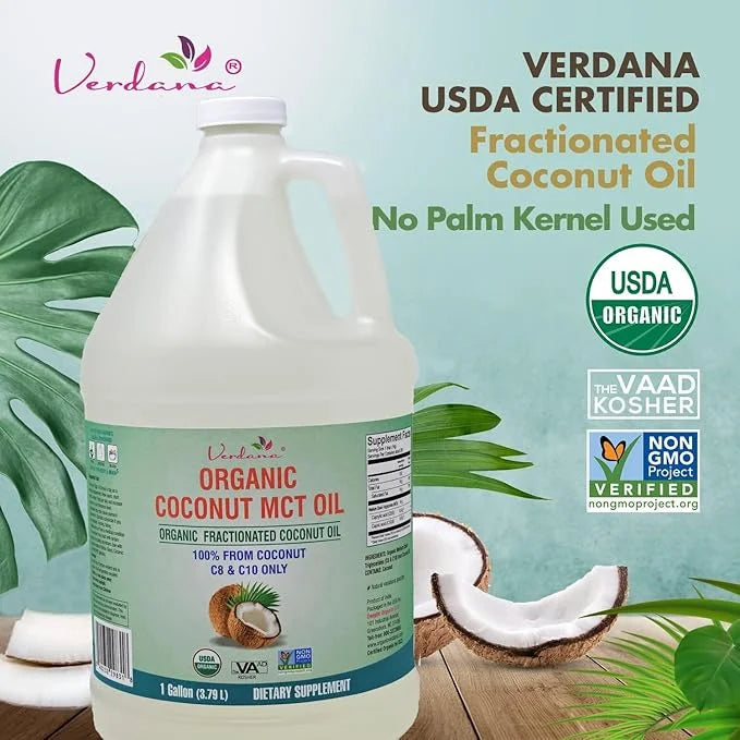 Verdana USDA Certified Organic Coconut MCT Oil –Fractionated Coconut Oil – No Palm Kernel Used – Kosher, Food Grade, Non-G...