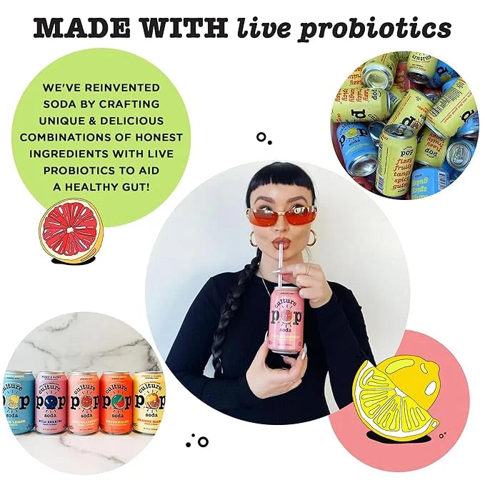 Culture Pop Soda, Zesty & Tarty Variety Pack, Probiotic Low Sugar Soda, Sparkling Juice Alternative, Non-GMO, Kosher, Glut...