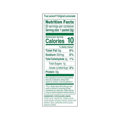 TRUE LEMON Original Lemonade Drink Mix| Made from Real Lemon | No Preservatives, No Artificial Sweeteners, Gluten Free | W...